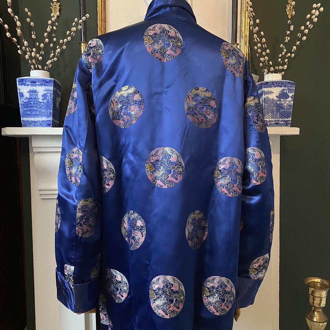 Vintage Silk Smoking Jacket Embroidered Jacket Stunning Midnight Blue Jacket Chinese Brocade Kimono