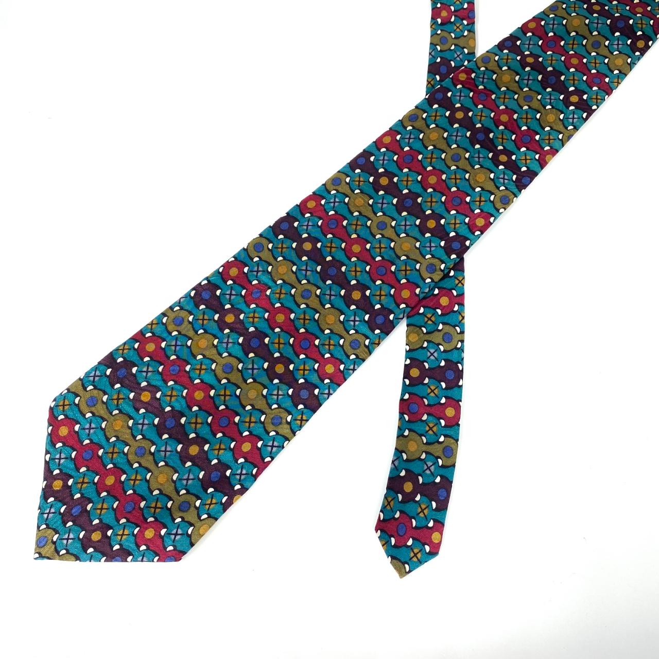 Vintage Tie Retro 80s Necktie Multi Coloured Funky Print Silky Tie One Size