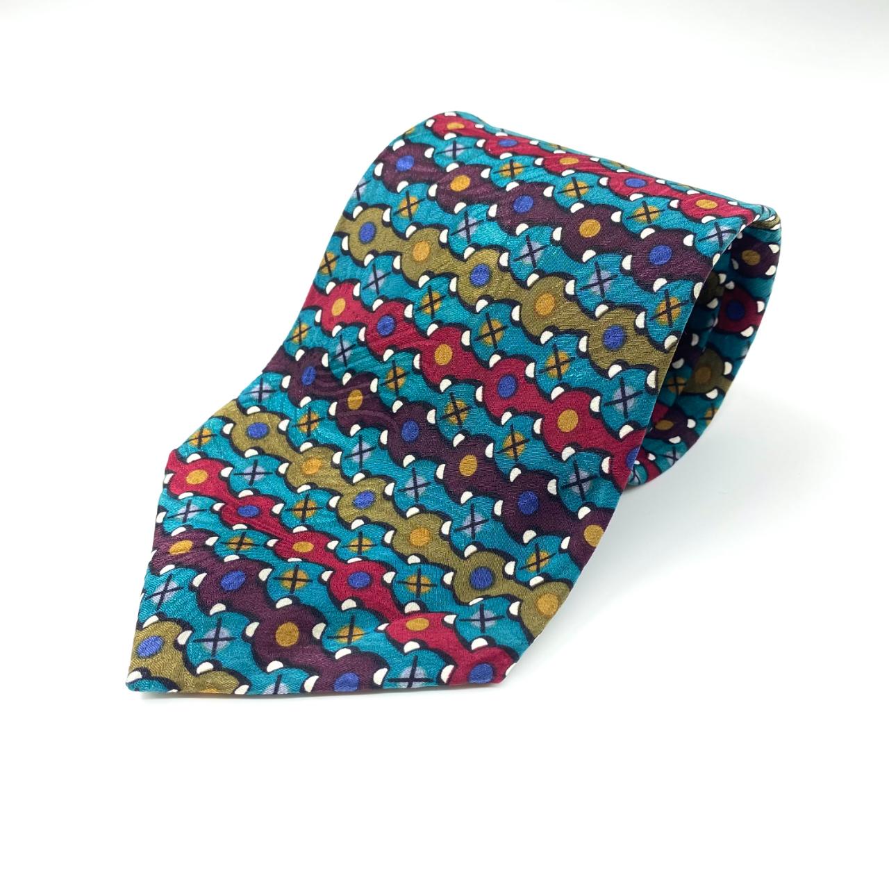 Vintage Tie Retro 80s Necktie Multi Coloured Funky Print Silky Tie One Size