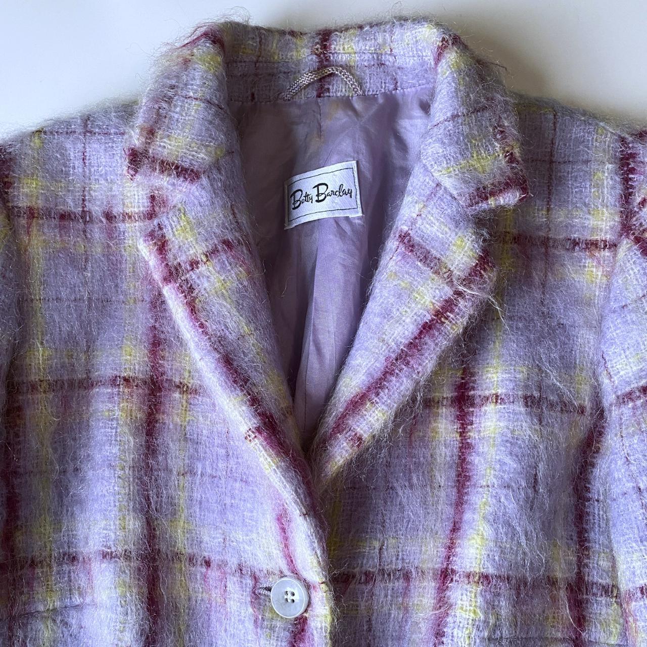 Vintage Mohair Blazer Checked Pastel Jacket Plaid Wool Clueless Style Button Up Jacket Size UK 14 Go