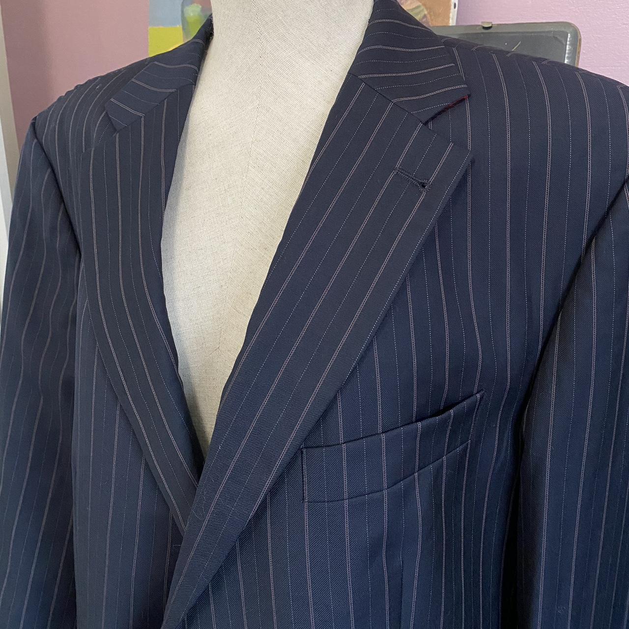 Tommy Hilfiger Blazer 90s Vintage 100% Virgin Wool Charcoal Grey Chalk Pinstripe Suit Jacket 2 Butto