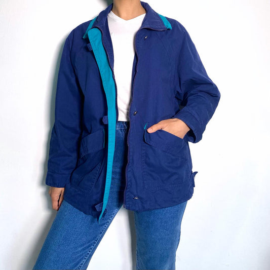 Vintage 90s Windbreaker Jacket Collared Rain Coat London Fog Nautical Jacket in Blue (next line) Ful