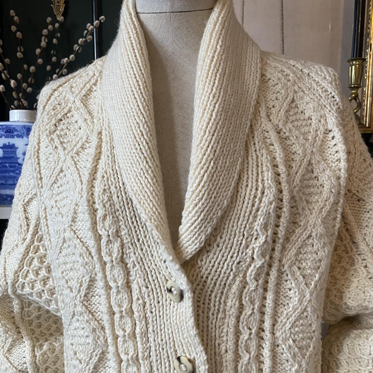 Vintage 90s Cardigan Hand Knitted Chunky Pure Wool Oversized Sweater Beige Cream Jumper Size Large