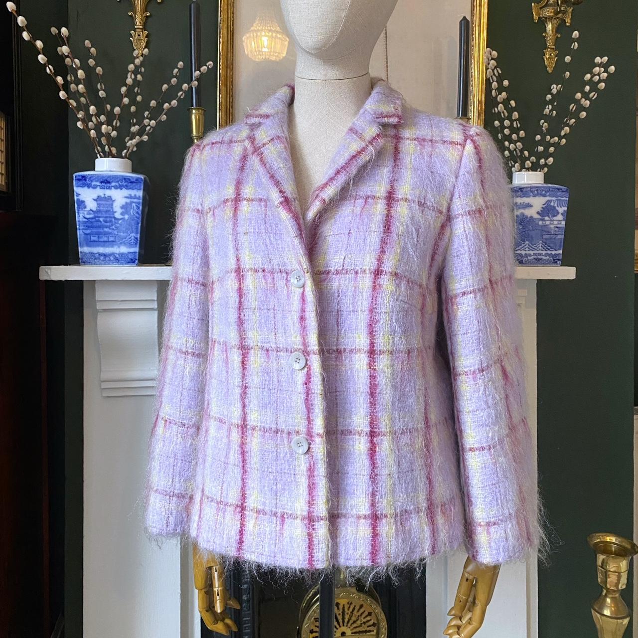 Vintage Mohair Blazer Checked Pastel Jacket Plaid Wool Clueless Style Button Up Jacket Size UK 14 Go