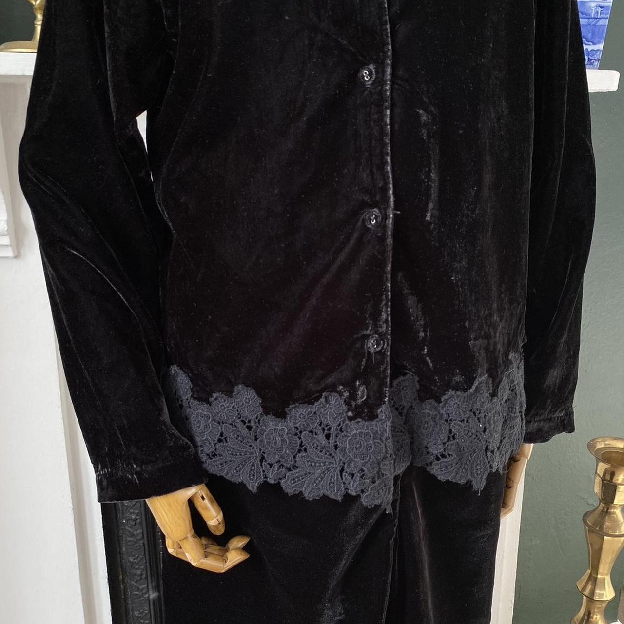 Black Velvet Pyjama Set Lace Trime Marks & Spencer Size UK 12