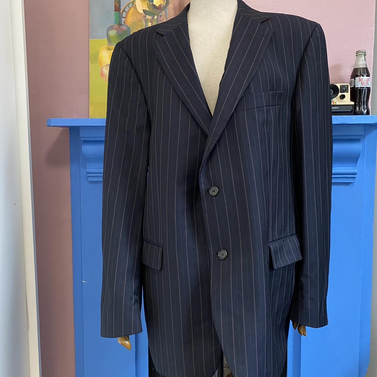 Tommy Hilfiger Blazer 90s Vintage 100% Virgin Wool Charcoal Grey Chalk Pinstripe Suit Jacket 2 Butto