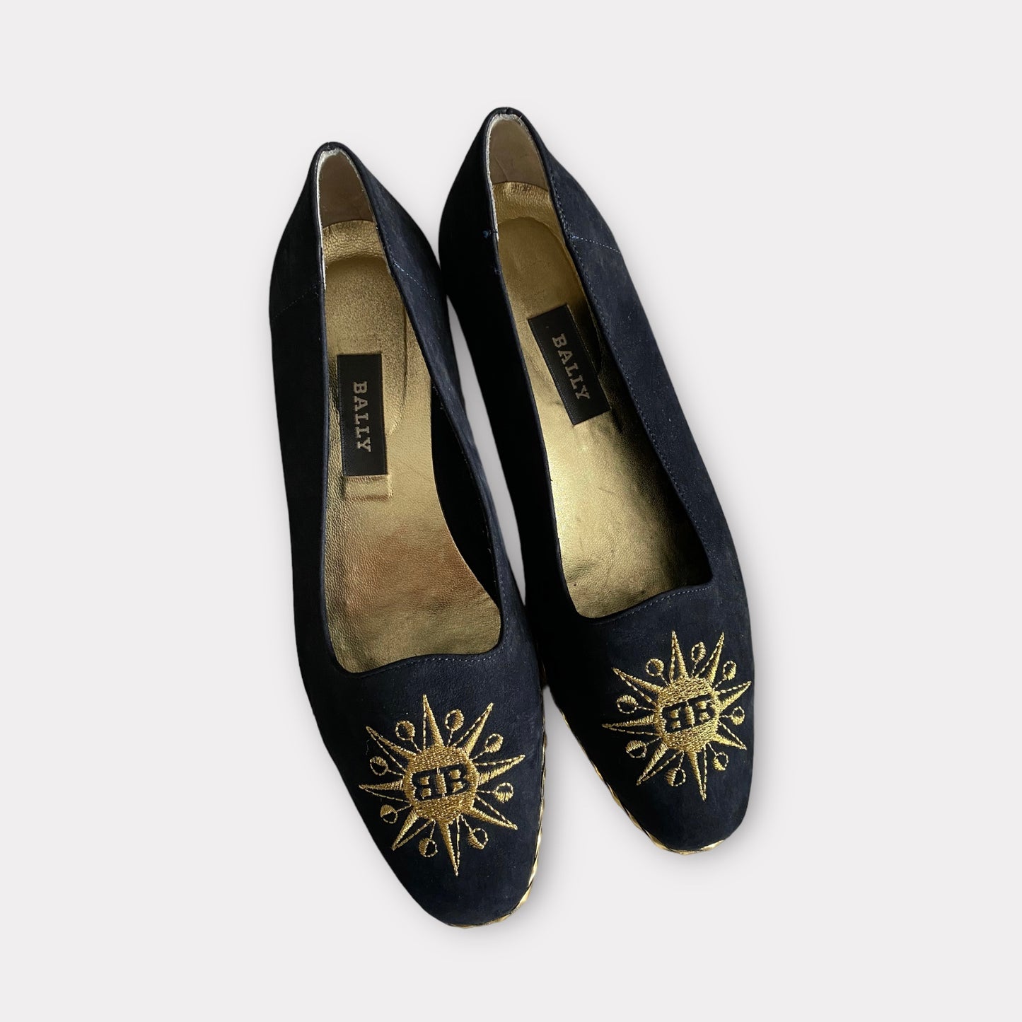 Bally Black Flat Espadrilles Embroidered Starry Suede Gold Embellished Size 6