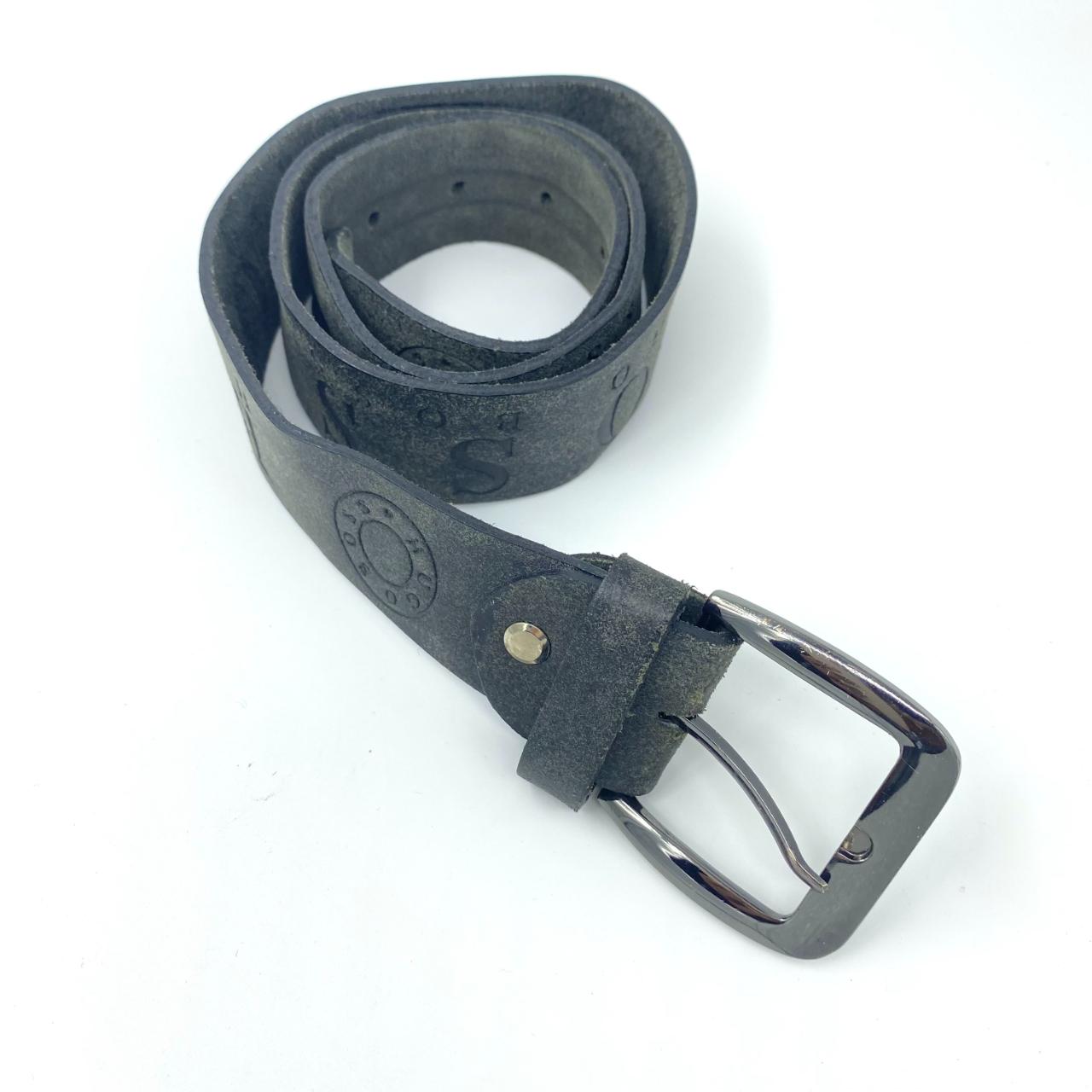 Leather Belt Hugo Boss Tooled Leather Dark Grey Belt with Silver Tone Buckle