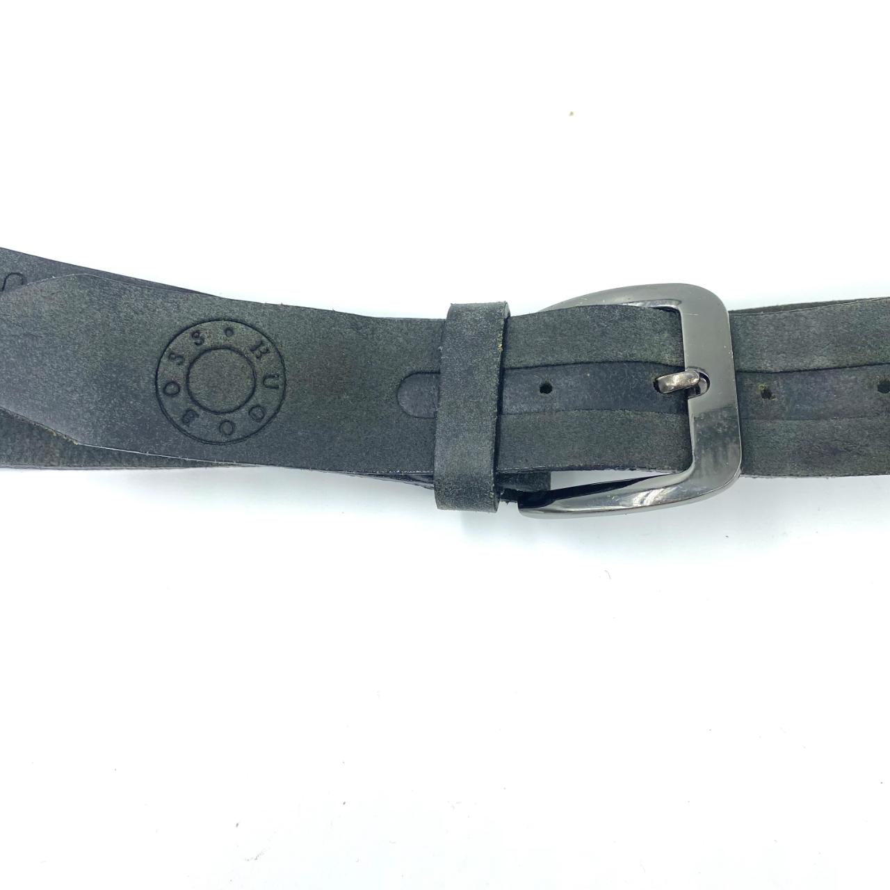 Leather Belt Hugo Boss Tooled Leather Dark Grey Belt with Silver Tone Buckle