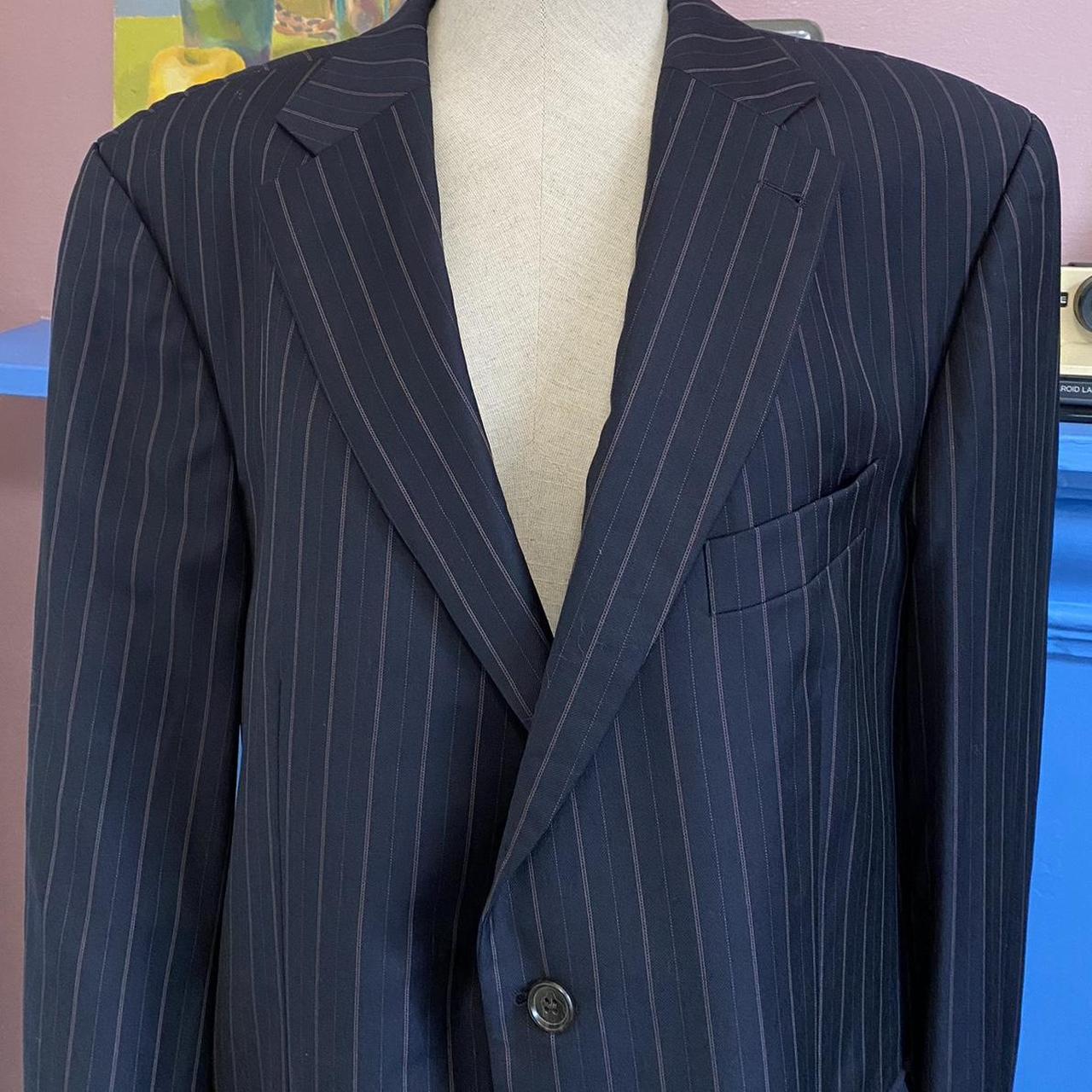 Tommy Hilfiger Blazer 90s Vintage 100% Virgin Wool Charcoal Grey Chalk Pinstripe Suit Jacket 2 Butto