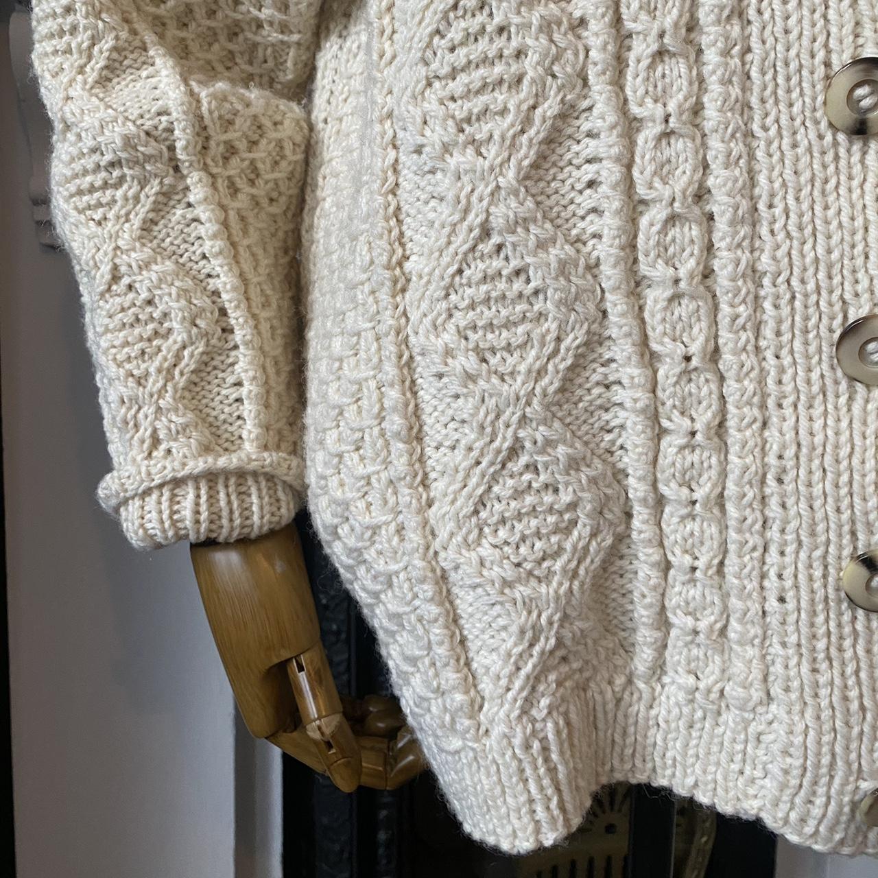 Vintage 90s Cardigan Hand Knitted Chunky Pure Wool Oversized Sweater Beige Cream Jumper Size Large