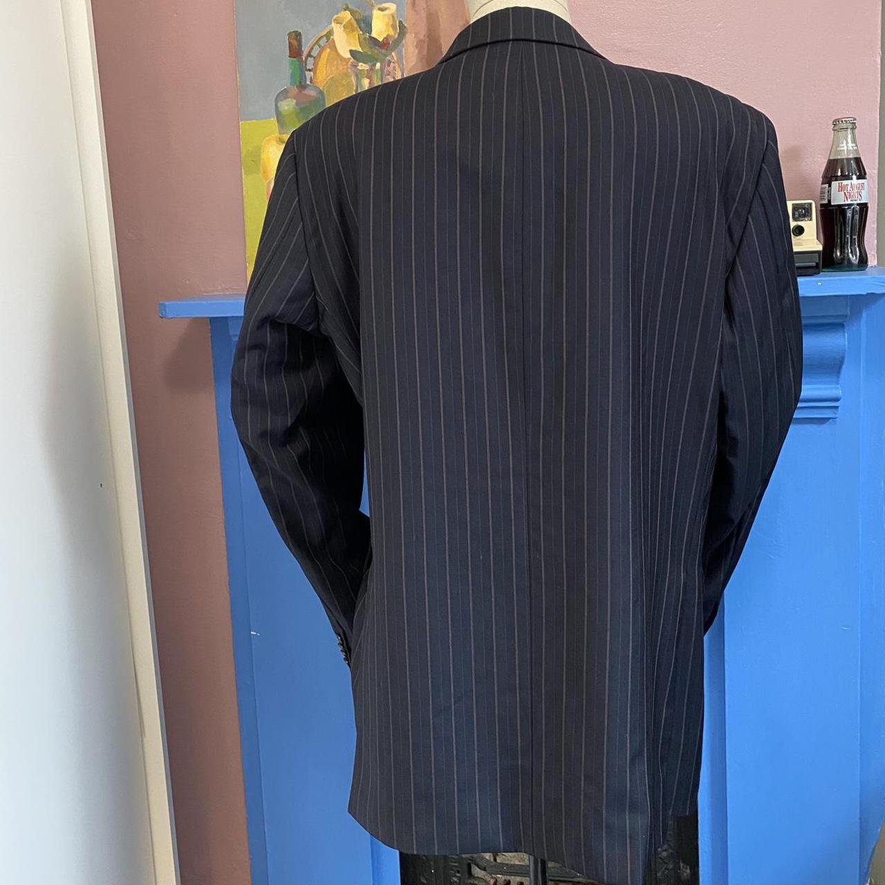 Tommy Hilfiger Blazer 90s Vintage 100% Virgin Wool Charcoal Grey Chalk Pinstripe Suit Jacket 2 Butto