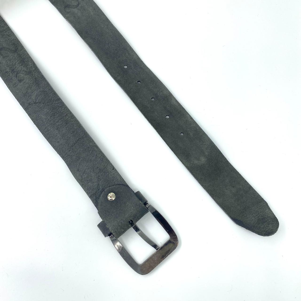 Leather Belt Hugo Boss Tooled Leather Dark Grey Belt with Silver Tone Buckle