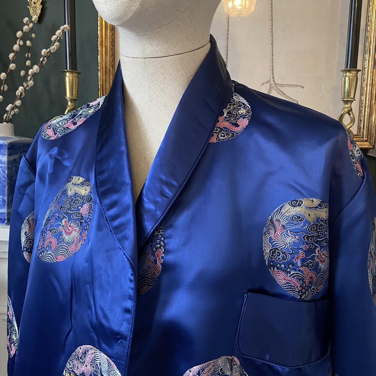 Vintage Silk Smoking Jacket Embroidered Jacket Stunning Midnight Blue Jacket Chinese Brocade Kimono