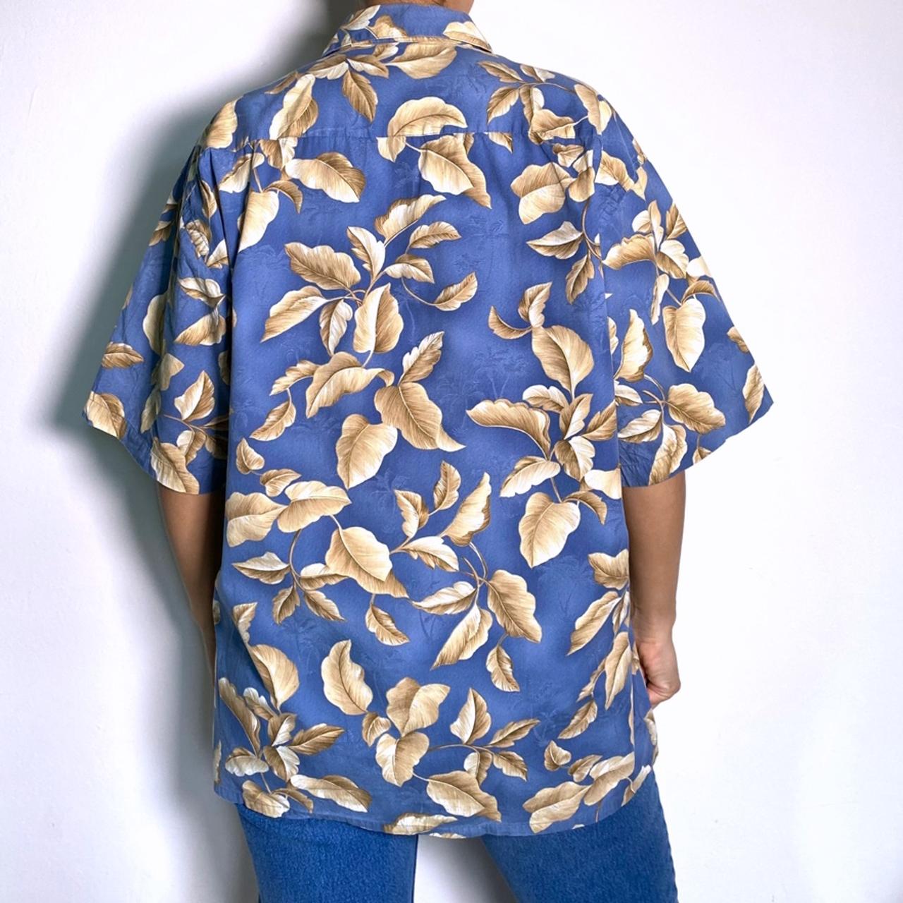 Vintage Pierre Cardin Hawaiian Shirt Short Sleeve Tropical Print Oversized Button Up in Blue & Yello