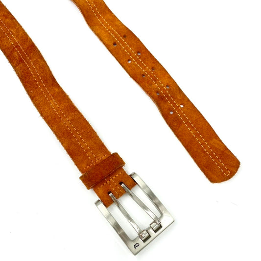 Vintage Leather Belt Western Belt in Tan Suede with Silver Tone Buckle